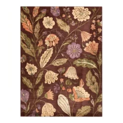 Waschbarer Teppich - Misty Flowers Braun