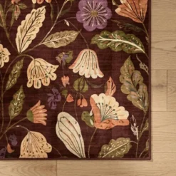 Waschbarer Teppich - Misty Flowers Braun