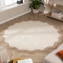 Waschbarer Teppich Rund - Hazy Beige Creme