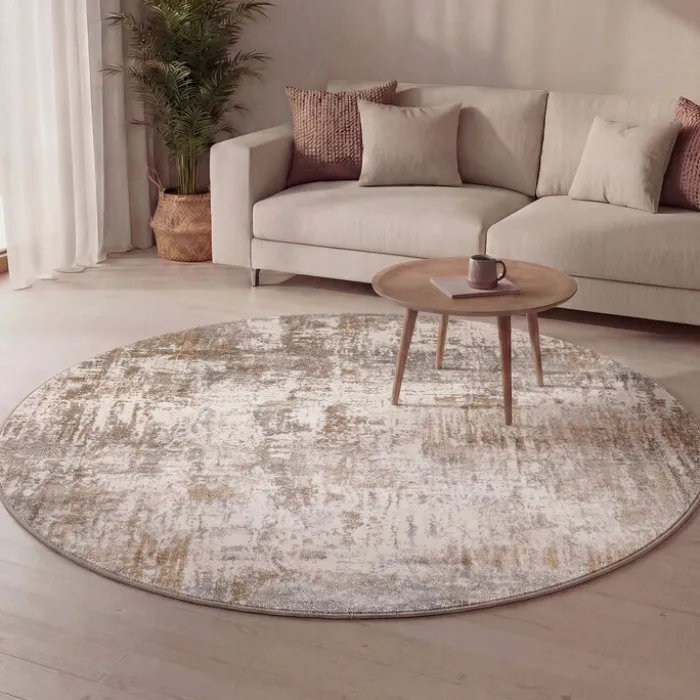 Waschbarer Teppich Rund - Misha Grunge Creme Braun