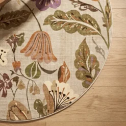 Waschbarer Teppich Rund - Misty Flowers Creme