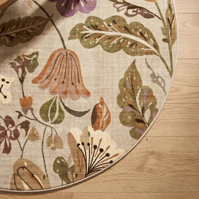 Waschbarer Teppich Rund - Misty Flowers Creme