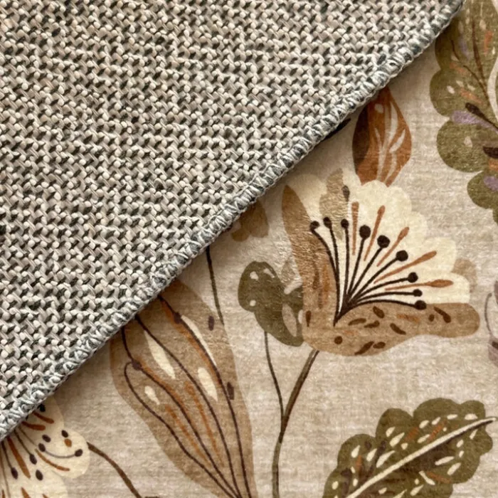 Waschbarer Teppich Rund - Misty Flowers Creme