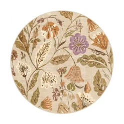 Waschbarer Teppich Rund - Misty Flowers Creme