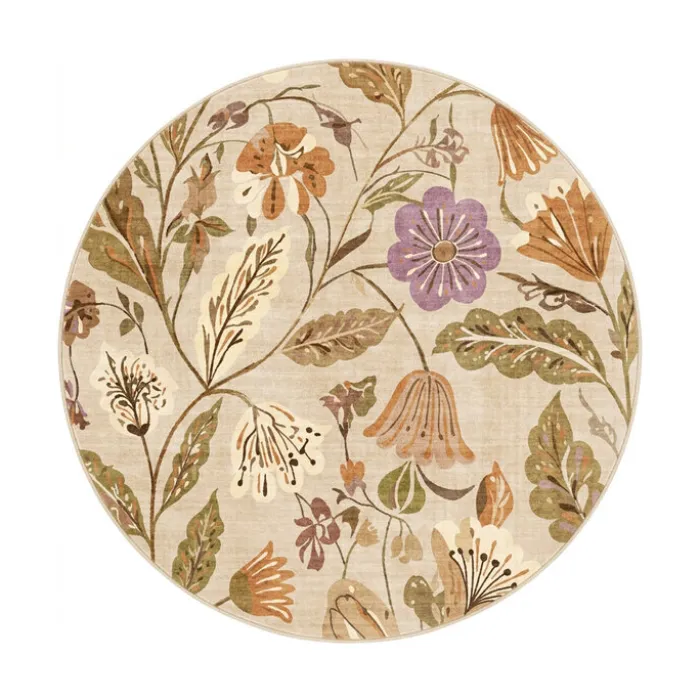 Waschbarer Teppich Rund - Misty Flowers Creme