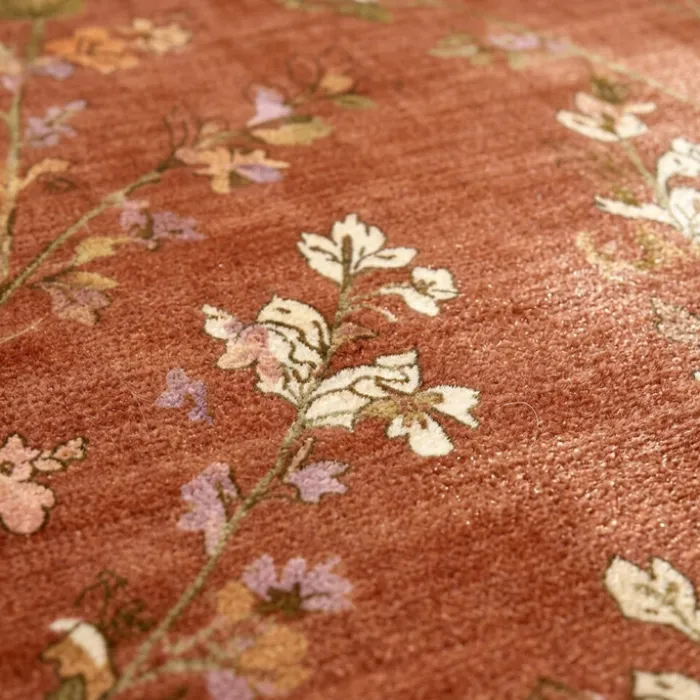 Waschbarer Teppich Rund - Misty Floral Terrakotta