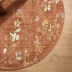 Waschbarer Teppich Rund - Misty Floral Terrakotta
