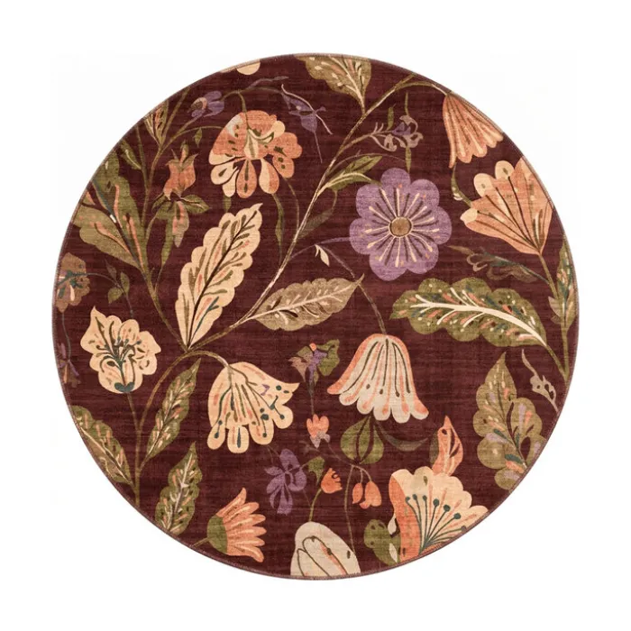 Waschbarer Teppich Rund - Misty Flowers Braun