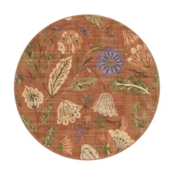 Waschbarer Teppich Rund - Misty Flowers Terrakotta