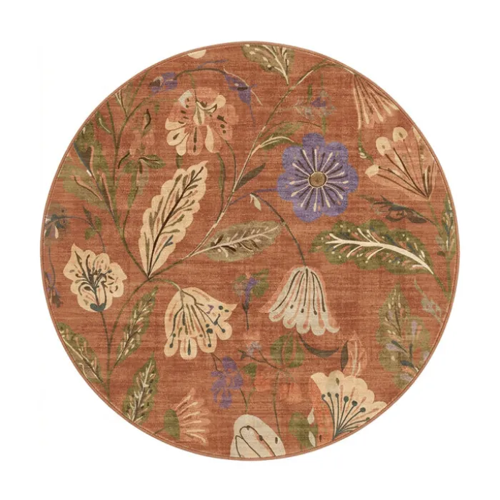 Waschbarer Teppich Rund - Misty Flowers Terrakotta