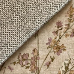 Waschbarer Teppich Rund - Misty Floral Creme