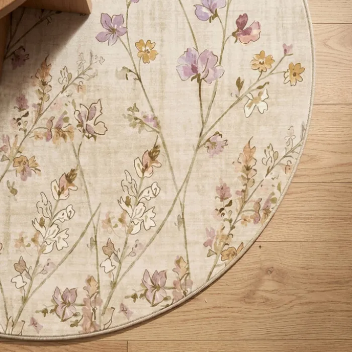 Waschbarer Teppich Rund - Misty Floral Creme