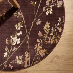 Waschbarer Teppich Rund - Misty Floral Braun