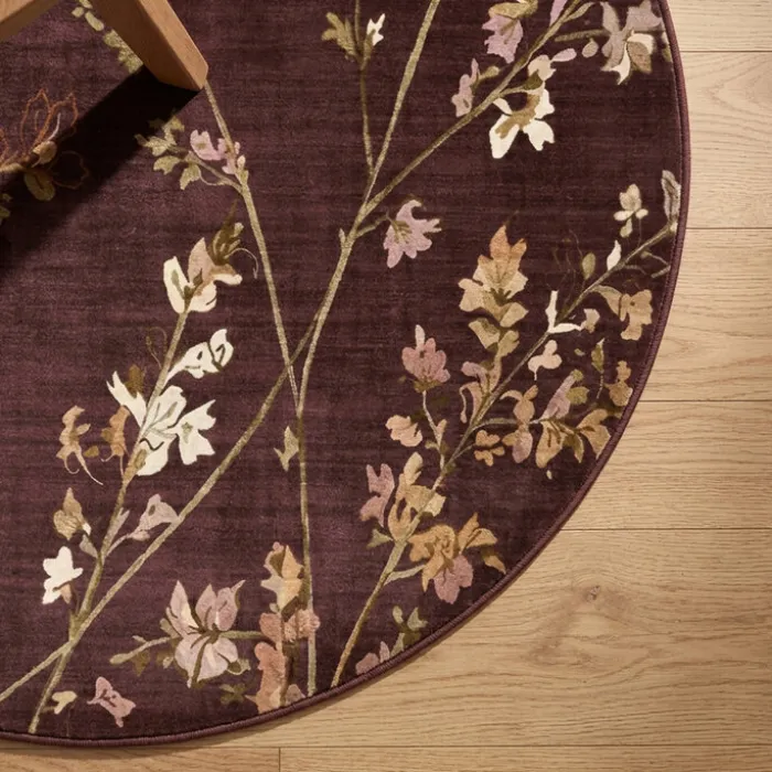 Waschbarer Teppich Rund - Misty Floral Braun