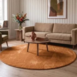 Waschbarer Teppich Rund - Vivid Terrakotta