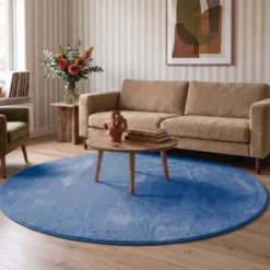 Waschbarer Teppich Rund - Vivid Blau