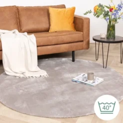 Waschbarer Viskose Teppich Rund - Vive Grau