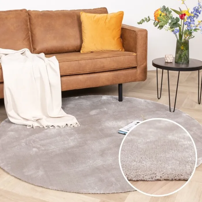 Waschbarer Viskose Teppich Rund - Vive Grau