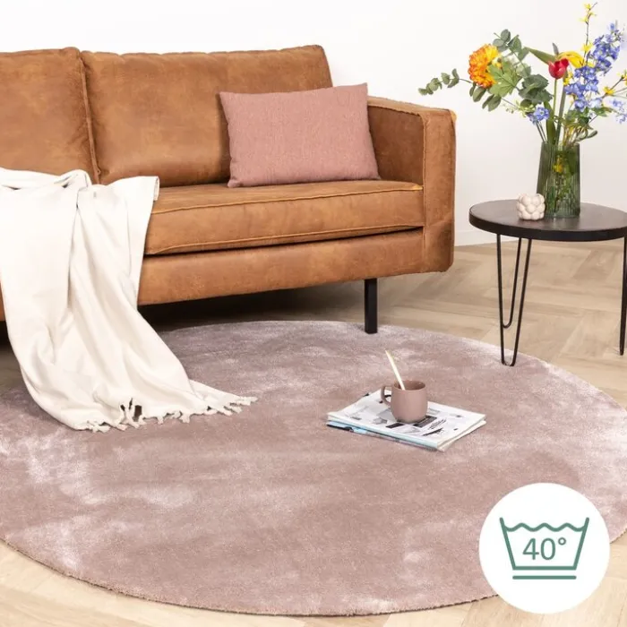 Waschbarer Viskose Teppich Rund - Vive Altrosa