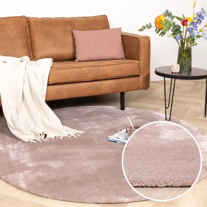Waschbarer Viskose Teppich Rund - Vive Altrosa