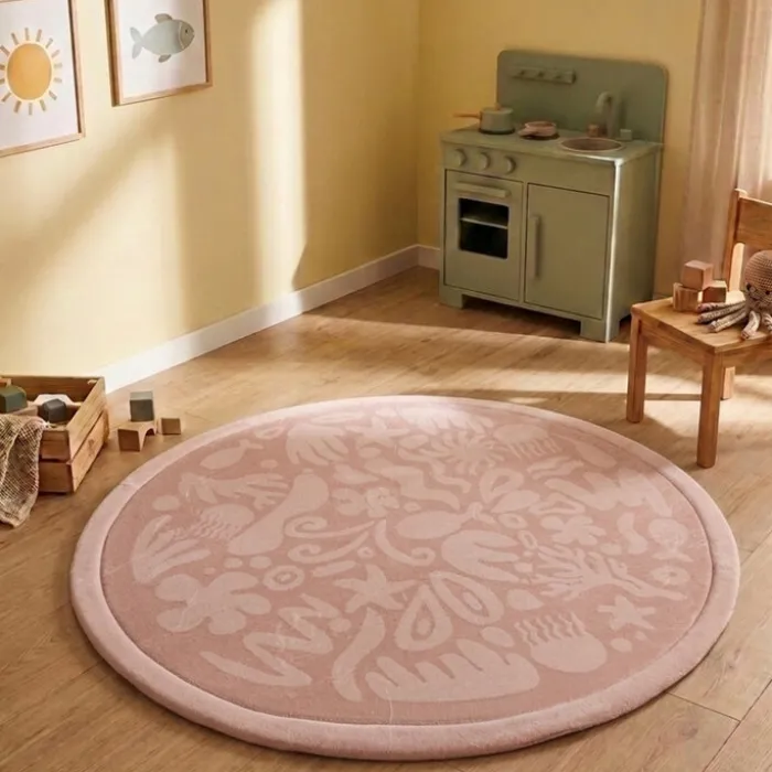 Waschbare Spielmatte Rund - Flo Rosa