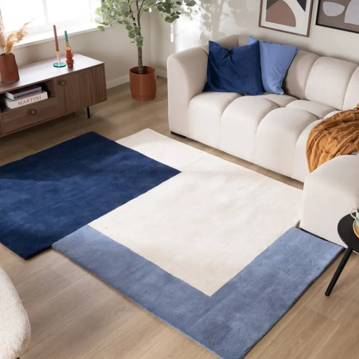Wollteppich Abstrakt - Jules Creme Blau
