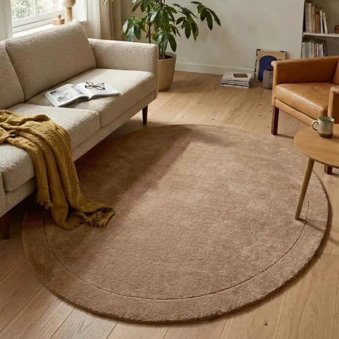 Wollteppich Rund - Isara Border Braun