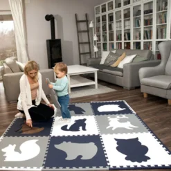 XL Foam Puzzlematte - Lio Wald Dunkelblau Weiß - 180x180cm