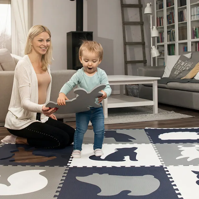 XL Foam Puzzlematte - Lio Wald Dunkelblau Weiß - 180x180cm