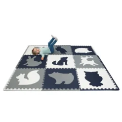XL Foam Puzzlematte - Lio Wald Dunkelblau Weiß - 180x180cm